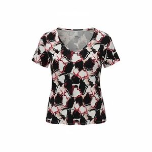 Nine West Black, White & Pink V-Neck Short Sleeve Graphic Tee Large